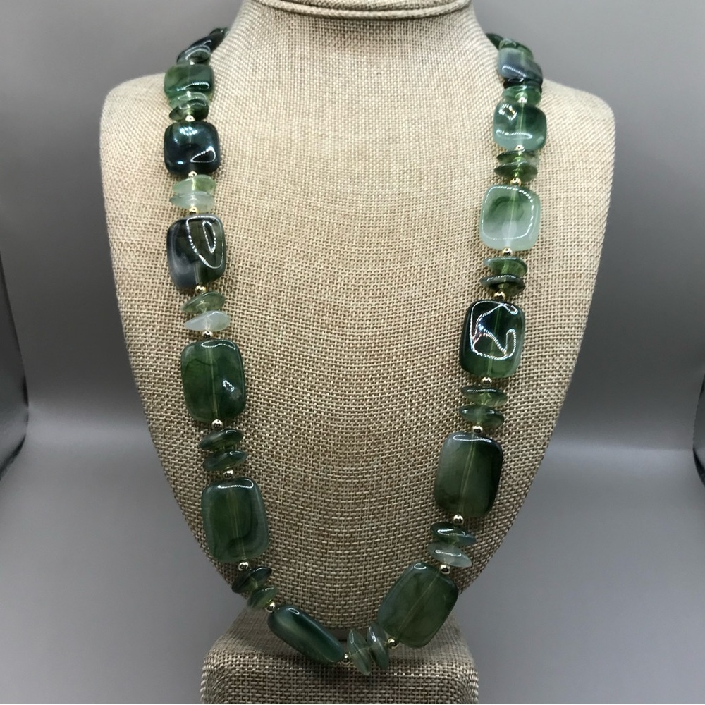 Marbled Green Acrylic & Silver-Tone Bead Necklace - Picture 5 of 5
